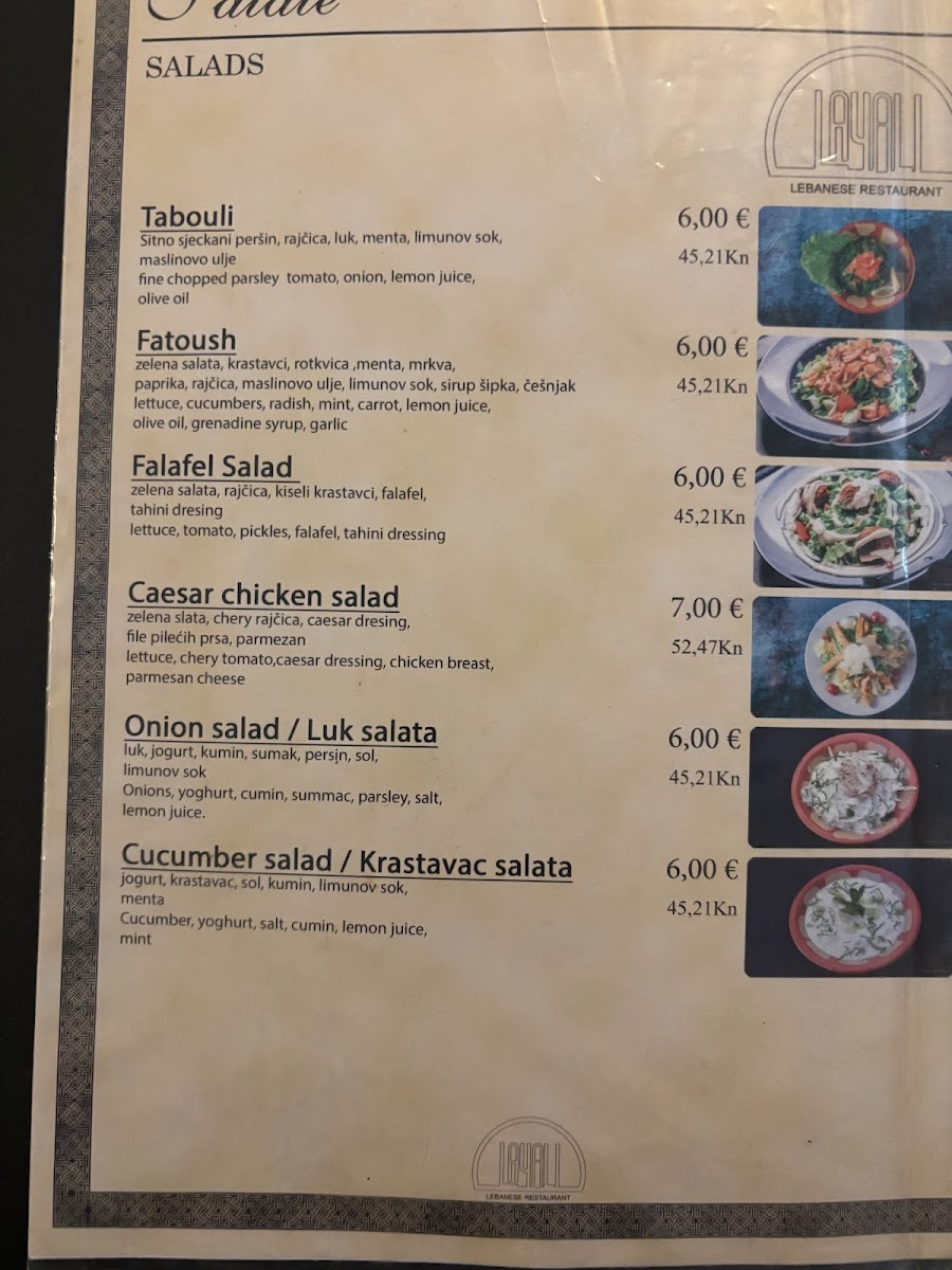 Layali Lebanese Restaurant Menu - Image 1